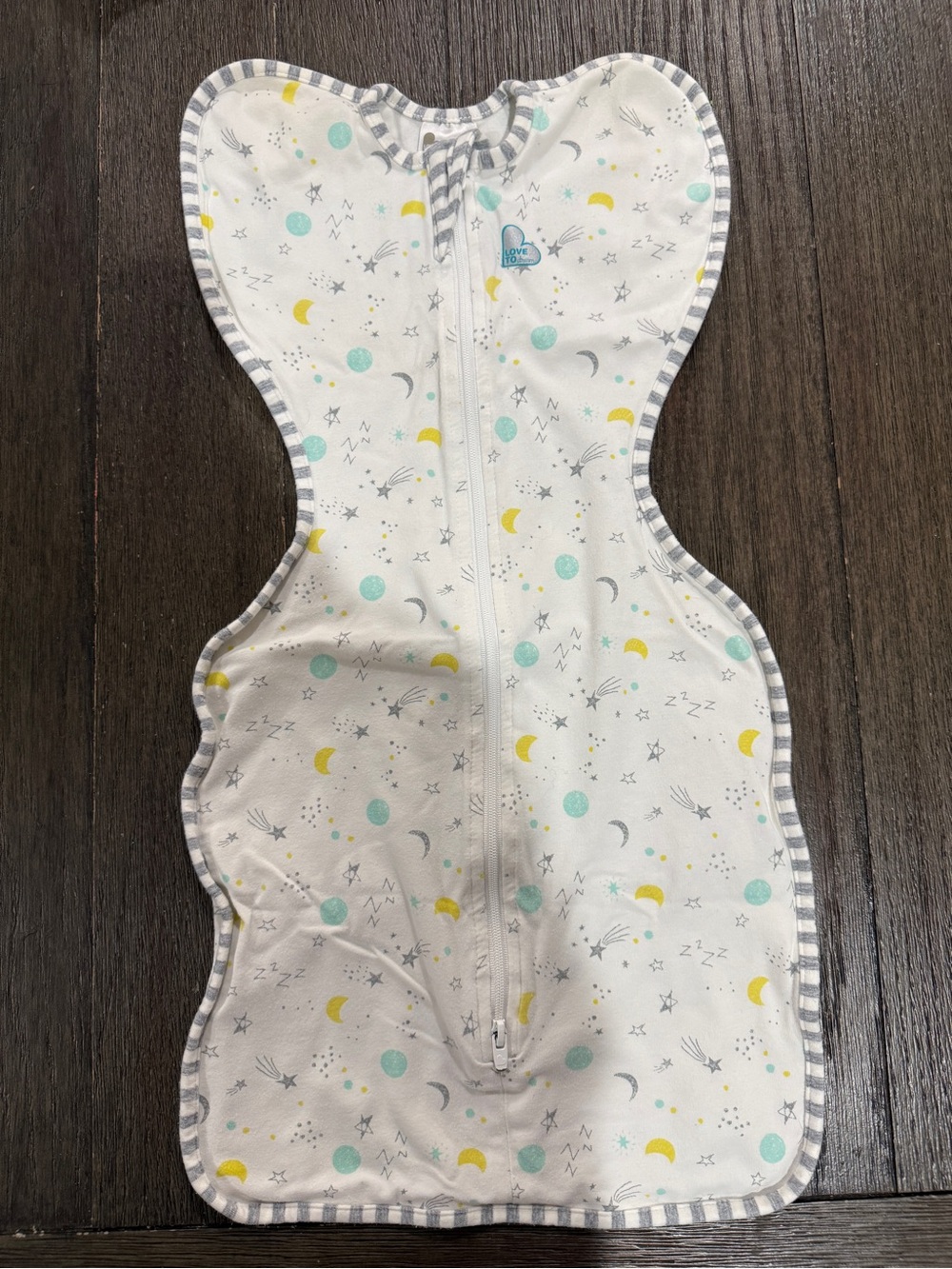 Love to dream White Sleep Sack with Yellow Moons & Teal Dots